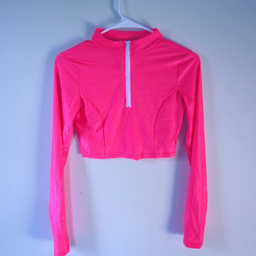 Dolls Kill || Neon Pink Crop Long-Sleeve Top